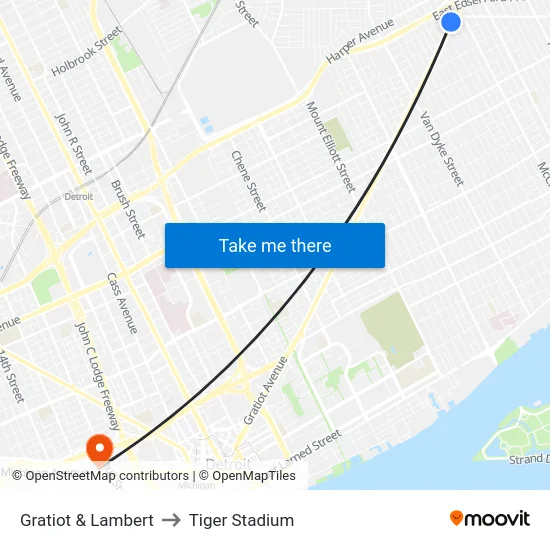 Gratiot & Lambert to Tiger Stadium map
