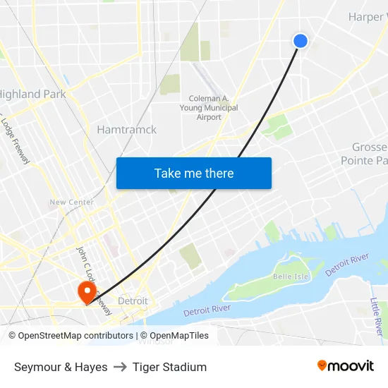 Seymour & Hayes to Tiger Stadium map