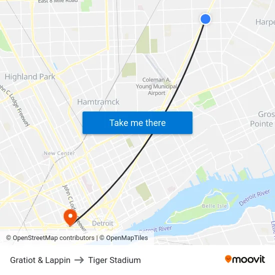 Gratiot & Lappin to Tiger Stadium map