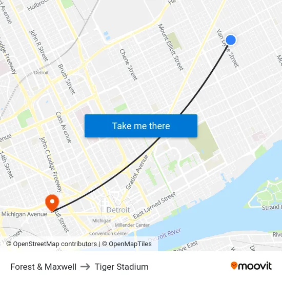 Forest & Maxwell to Tiger Stadium map