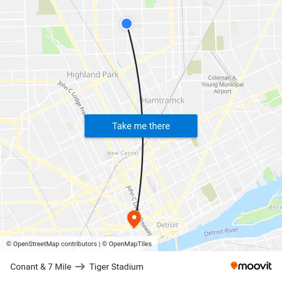 Conant & 7 Mile to Tiger Stadium map
