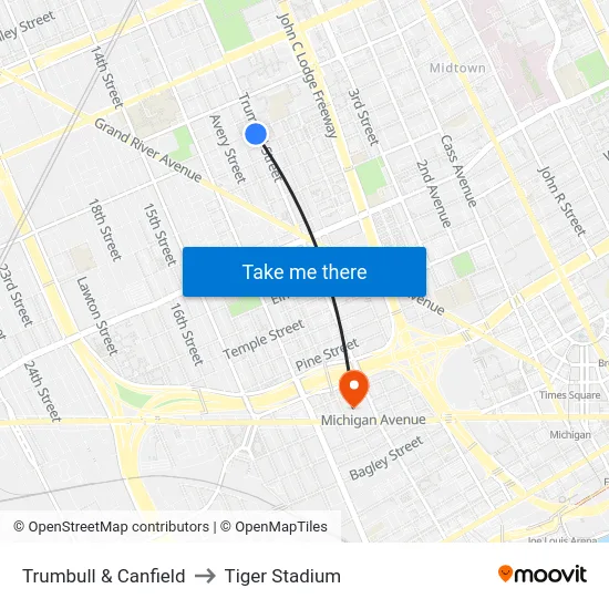 Trumbull & Canfield to Tiger Stadium map
