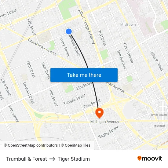 Trumbull & Forest to Tiger Stadium map