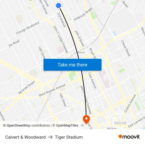 Calvert & Woodward to Tiger Stadium map