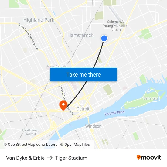 Van Dyke & Erbie to Tiger Stadium map