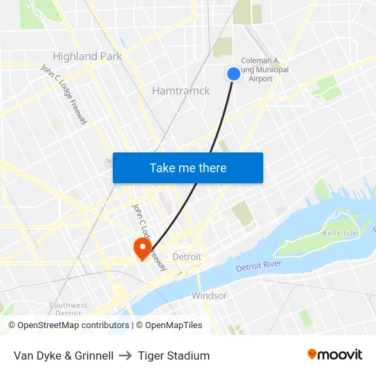 Van Dyke & Grinnell to Tiger Stadium map