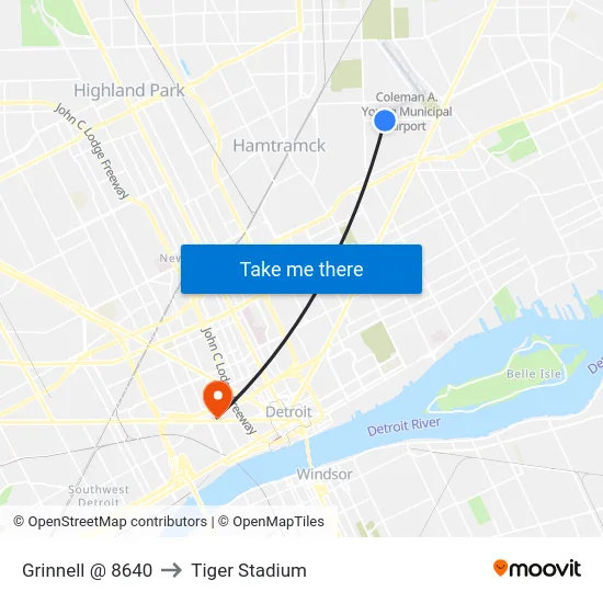 Grinnell @ 8640 to Tiger Stadium map