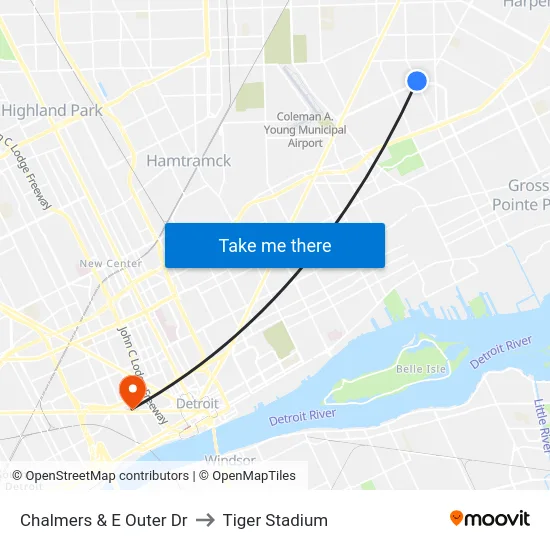 Chalmers & E Outer Dr to Tiger Stadium map