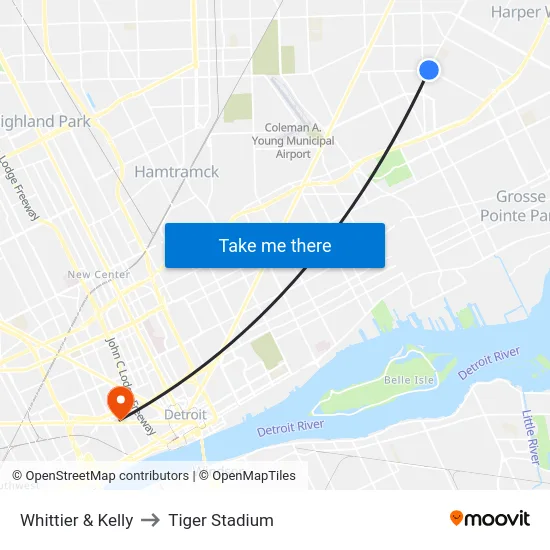 Whittier & Kelly to Tiger Stadium map