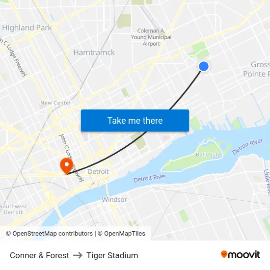 Conner & Forest to Tiger Stadium map