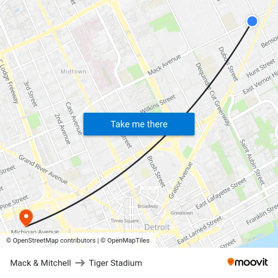 Mack & Mitchell to Tiger Stadium map