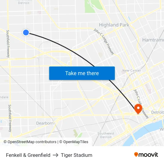 Fenkell & Greenfield to Tiger Stadium map