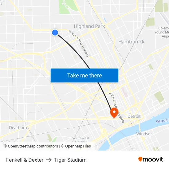Fenkell & Dexter to Tiger Stadium map