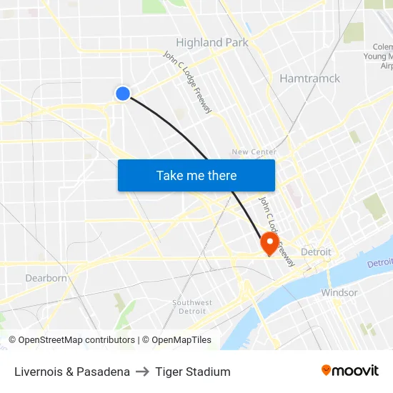 Livernois & Pasadena to Tiger Stadium map