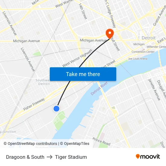 Dragoon & South to Tiger Stadium map