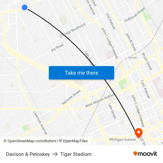 Davison & Petoskey to Tiger Stadium map