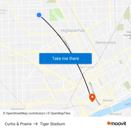 Curtis & Prairie to Tiger Stadium map