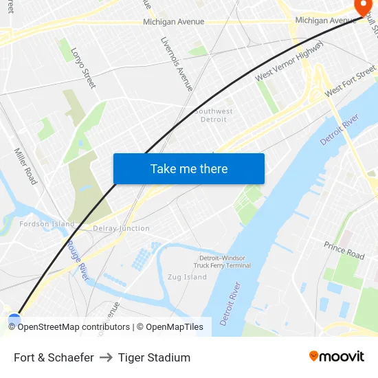 Fort & Schaefer to Tiger Stadium map