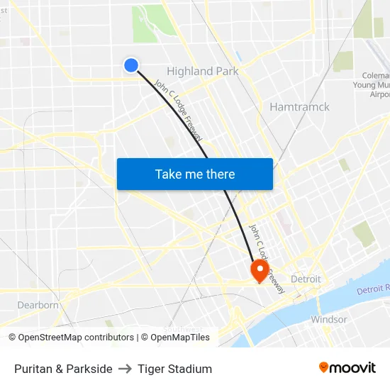 Puritan & Parkside to Tiger Stadium map