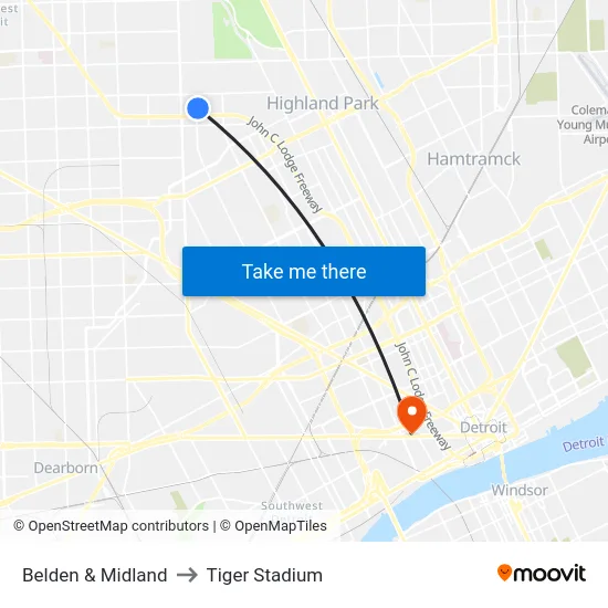 Belden & Midland to Tiger Stadium map