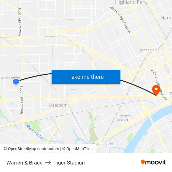 Warren & Brace to Tiger Stadium map