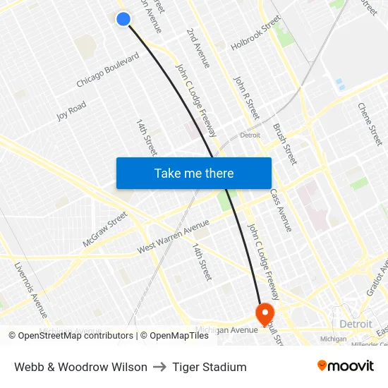 Webb & Woodrow Wilson to Tiger Stadium map
