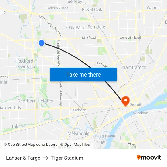 Lahser & Fargo to Tiger Stadium map