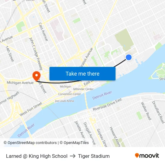 Larned @ King High School to Tiger Stadium map