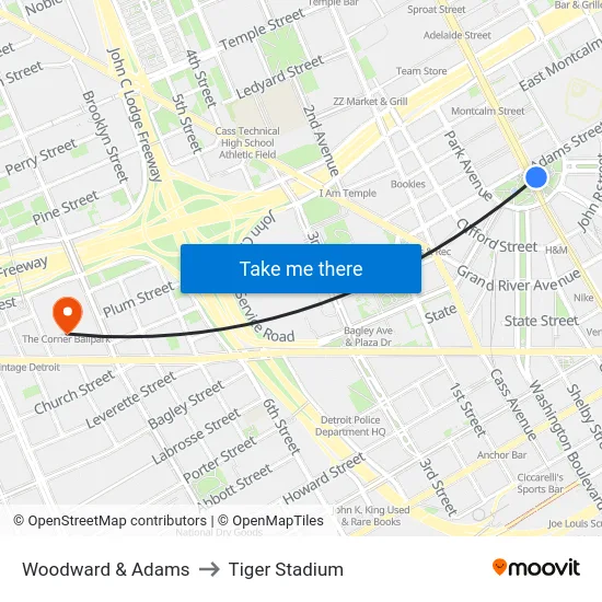 Woodward & Adams to Tiger Stadium map