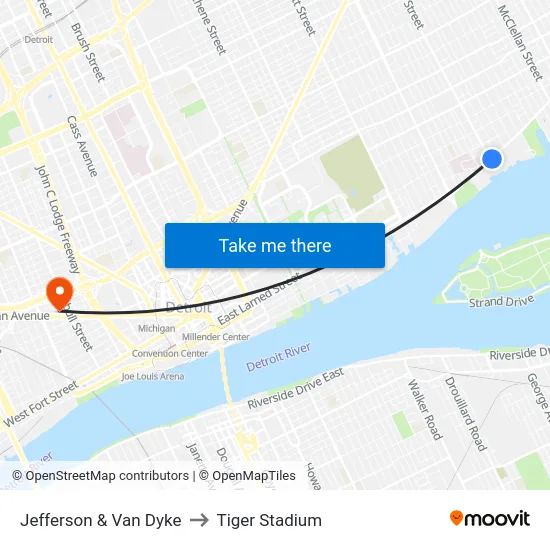 Jefferson & Van Dyke to Tiger Stadium map