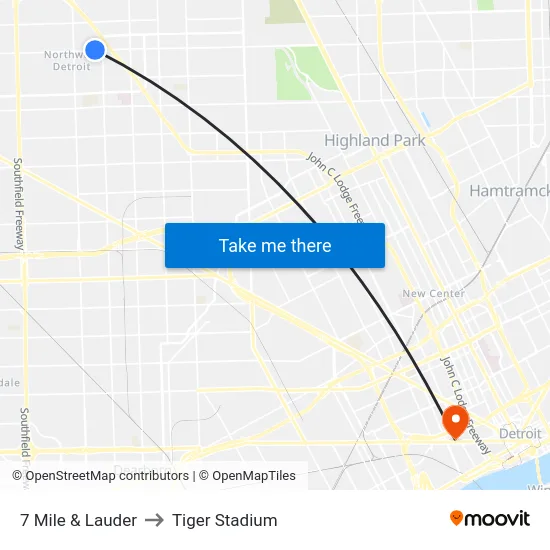 7 Mile & Lauder to Tiger Stadium map