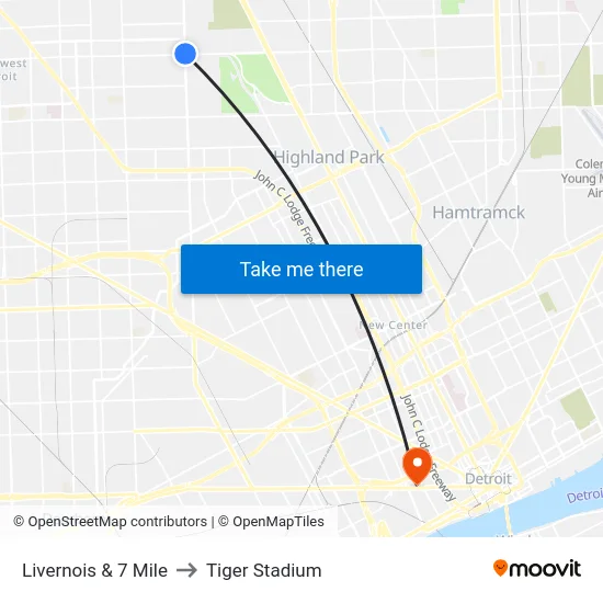 Livernois & 7 Mile to Tiger Stadium map