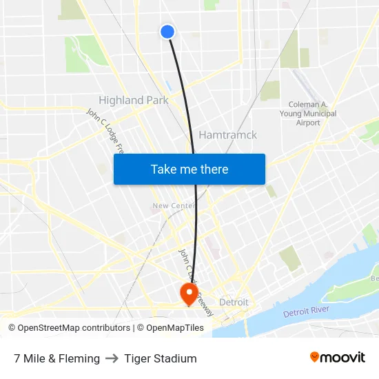 7 Mile & Fleming to Tiger Stadium map