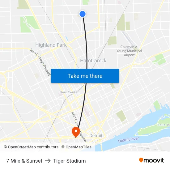7 Mile & Sunset to Tiger Stadium map