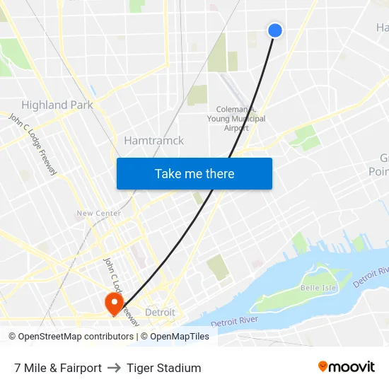 7 Mile & Fairport to Tiger Stadium map