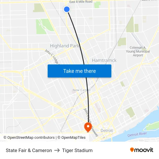 State Fair & Cameron to Tiger Stadium map