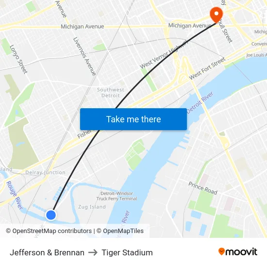 Jefferson & Brennan to Tiger Stadium map