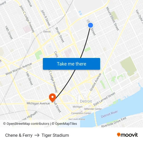 Chene & Ferry to Tiger Stadium map