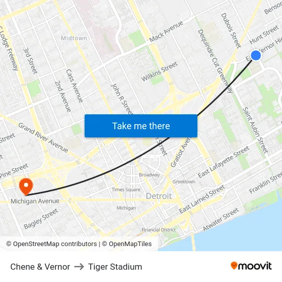Chene & Vernor to Tiger Stadium map