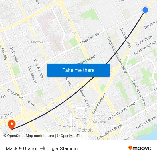 Mack & Gratiot to Tiger Stadium map