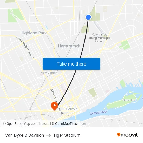 Van Dyke & Davison to Tiger Stadium map