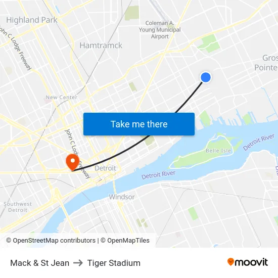 Mack & St Jean to Tiger Stadium map