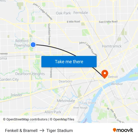 Fenkell & Bramell to Tiger Stadium map
