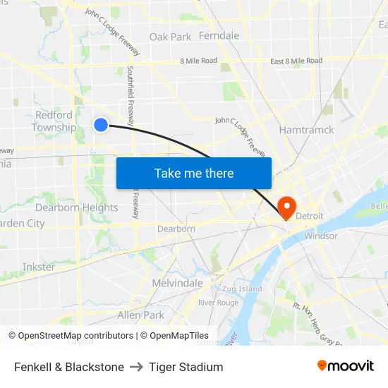 Fenkell & Blackstone to Tiger Stadium map
