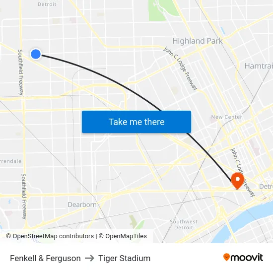 Fenkell & Ferguson to Tiger Stadium map