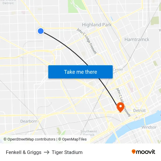 Fenkell & Griggs to Tiger Stadium map