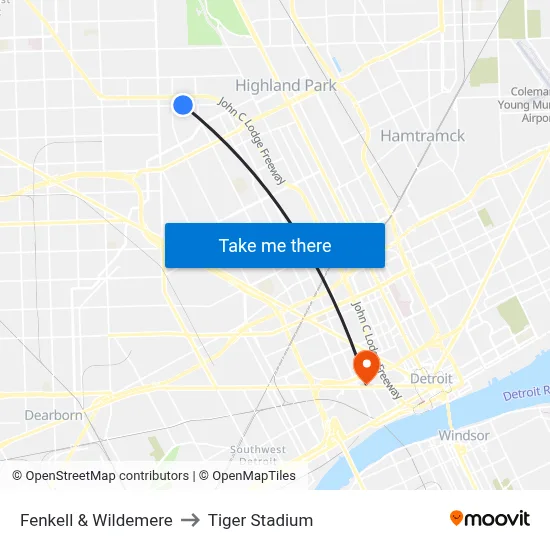 Fenkell & Wildemere to Tiger Stadium map