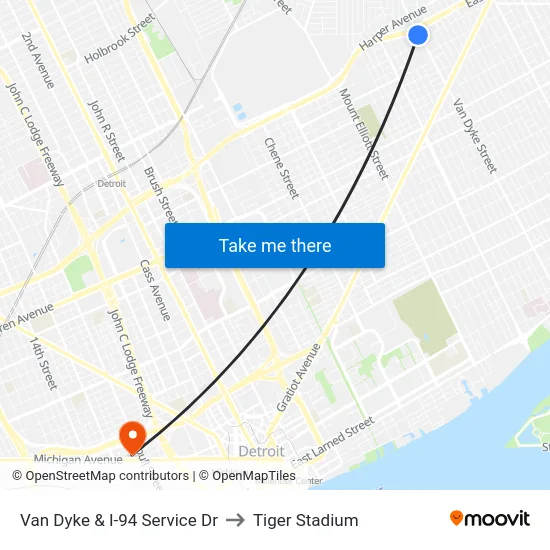 Van Dyke & I-94 Service Dr to Tiger Stadium map