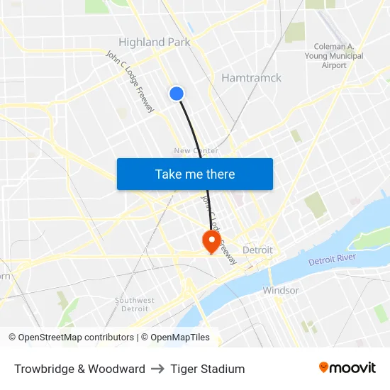 Trowbridge & Woodward to Tiger Stadium map