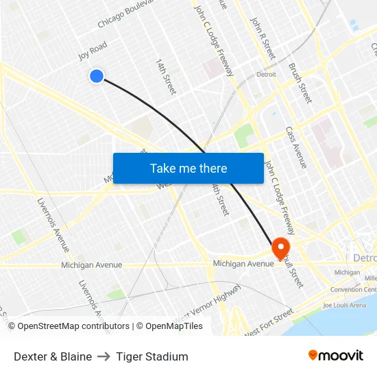 Dexter & Blaine to Tiger Stadium map